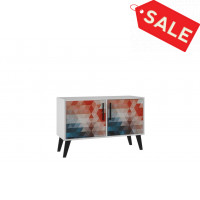 Manhattan Comfort 144AMC183 Mid-Century- Modern Amsterdam Double Side Table 2.0 with 3 Shelves in Multi Color Red and Blue
